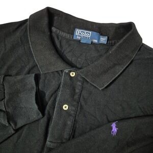 Polo Ralph Lauren Long Sleeve Polo Shirt Mens 3XLT Tall Black Pique Purple Pony